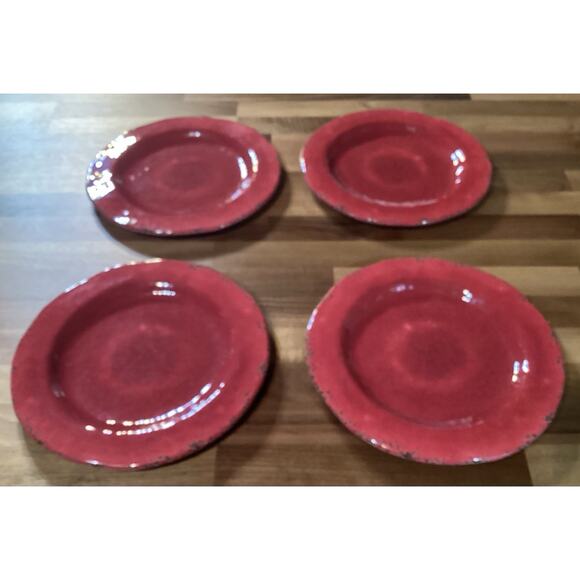 Set Of 4 Pier 1 Dark Red Carmelo Crackle Melamine 9” Salad Plates - Picture 5 of 8